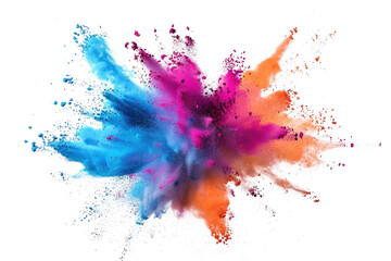 blue pink orange color powder explosion isolated on white or transparent png