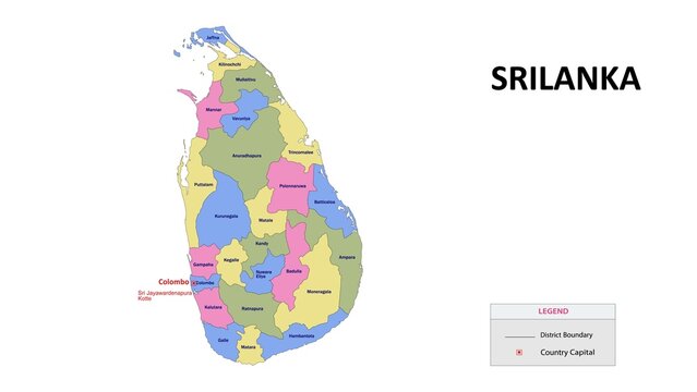 Sri Lanka Map. District map of Sri Lanka. State map of Sri Lanka in colour with capital.
