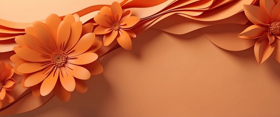 orange theme flowers wave layers solid d abstract background banner with copy space
