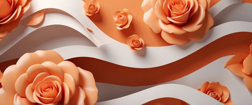 orange theme roses flowers wave layers solid d abstract background banner with copy space