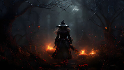 Whimsical Witches: A Midnight Flight with Pumpkins, Spells, and Enchanted Moonlit Nights halloween witch with pumpkin and witch