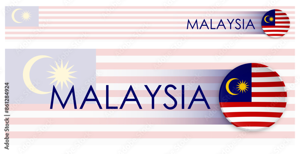 Wall mural malaysia flag horizontal web banner in modern neomorphism style. webpage malaysian country header bu