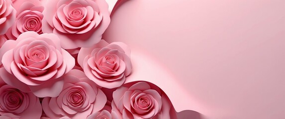 pink theme roses flowers wave layers solid d abstract background banner with copy space