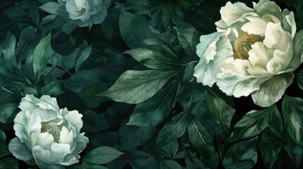 Beautiful Natural Roses Illustration. Contemporary Floral Background with White Blooms.