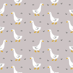 Cute pattern with goose and doodle elements