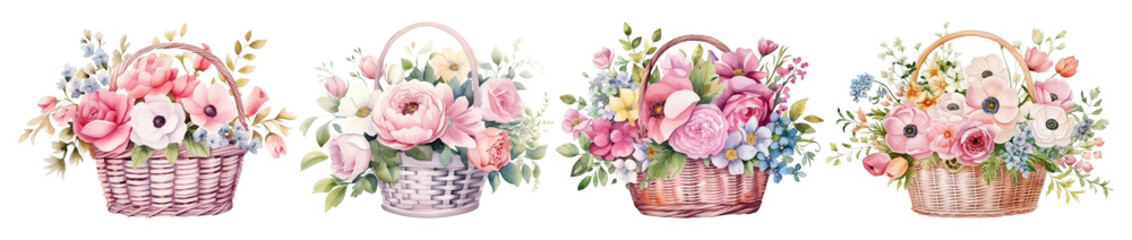 Obraz premium Flower basket watercolor set
