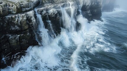 The sea hits the cliffs