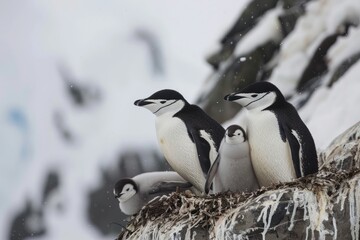 Obraz premium Adult Chinstrap penguins on a nest in Antarctica