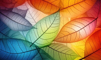 Transparent colored leaves macro background
