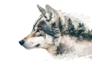 Majestic Wolf Double Exposure with Forest Landscape