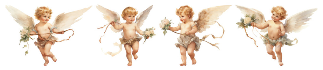 Fototapeta premium watercolor of cupid illustration set