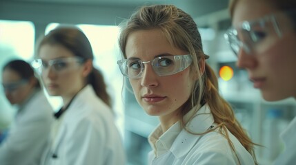 Fototapeta premium A team of scientists, united by their passion for research, collaborates in a modern laboratory to unlock groundbreaking discoveries