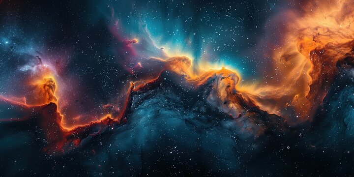 vibrant and colorful nebula with hues of blue, orange, and yellow