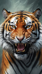 Fototapeta premium Fantasy Illustration of a wild animal tiger. Digital art style wallpaper background.