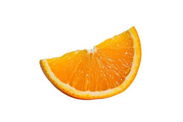 Cut half slice of orange flesh isolated on background, summer tropical fruit with high vitamin.