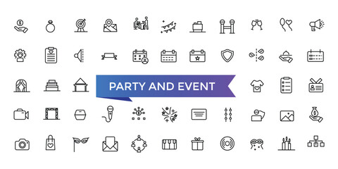 Party and Event Icons set with editable stroke collection for web and ui. Line icons pack. Vector illustration.