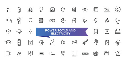 Power Tools And Equipment Icon set with editable stroke collection for web and ui. Line icons pack. Vector illustration.