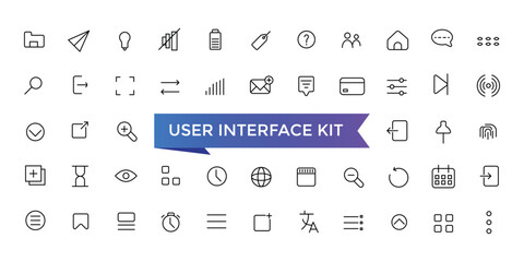 User Interface Kit Icons set with editable stroke collection for web and ui. Line icons pack. Vector illustration.