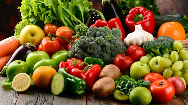 A variety of fruits and vegetables high in folate arranged on a kitchen counter, including spinach, avocado, broccoli, oranges, and strawberries