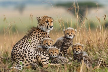 Obraz premium Cheetah with cubs (Acinonyx jubatus)