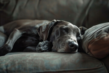 Dog sleeping on the couch. Concept for Work Like a Dog Day, 5th August