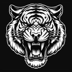 Fototapeta premium Dark Art Vicious Beast Tiger Head Black and White Illustration
