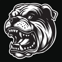 Obraz premium Dark Art Angry Fierce Bulldog Head Black and White Illustration