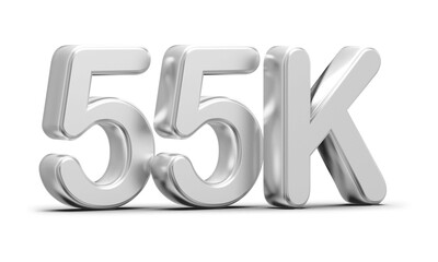 55k Followers Silver Number 3D Render