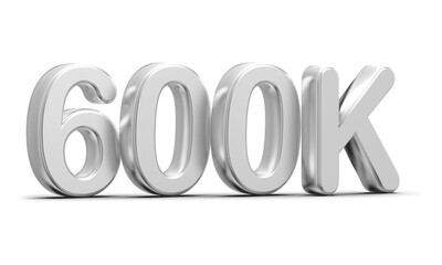 600k Followers Silver Number 3D Render