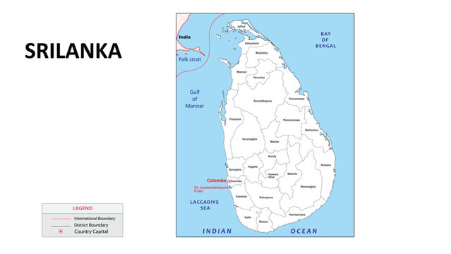 Sri Lanka Map. District map of Sri Lanka. Administrative map of Sri Lanka with State and capital in white color.