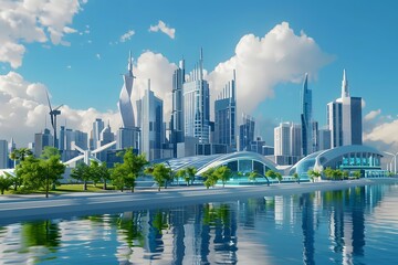 Futuristic city skyline showcasing renewable energy sources and smart energy management systems for optimal efficiency.