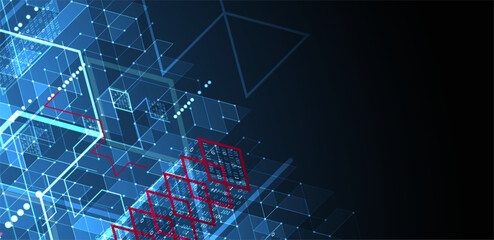 Isometric big data processing concept, cloud database. Abstract technology background. Vector illustration