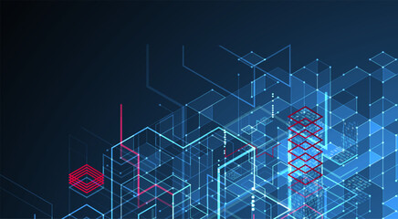 Isometric big data processing concept, cloud database. Abstract technology background. Vector illustration