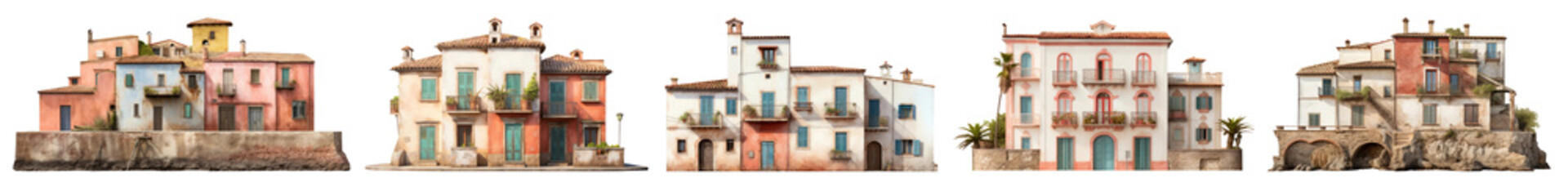 Obraz premium Italian coastal town architecture set