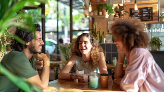 Friends chatting at cafe