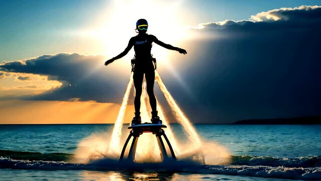 Exciting Flyboarding Sport in the Ocean: Seamless Looping 4K Animation by AI