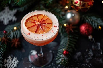 Festive Eggnog Cocktail with Orange Slice and Spices Amid Holiday Decor
