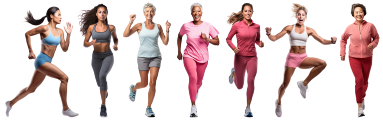 Diverse woman jogging full body set