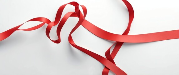 Fototapeta premium ribbon laces on white background top view banner with copy space