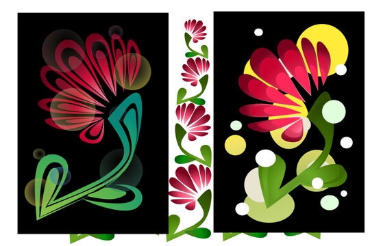 Set of 2 flower poster design and pattern backgroun