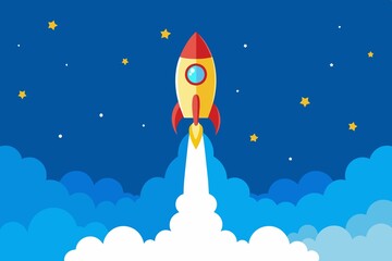 Fototapeta premium Rocket launching into space banner
