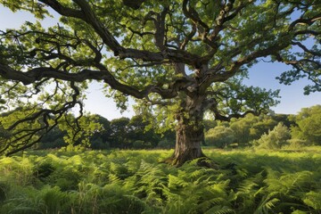 Fototapeta premium Oak (Quercus robur) woodland and bracken (Pteridium aquilinum), Ashdown Forest, Sussex, England