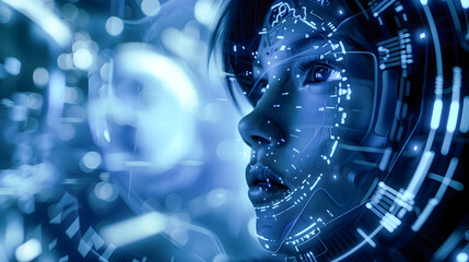 Futuristic digital technology visualization in blue tones  Abstract 3D render with wireframe artificial intelligence and machine learning concepts  Background for innovative technology data