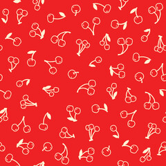 Naklejka premium Outline Bunch of Cherry Seamless Pattern Vector illustration Design