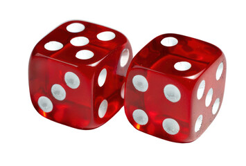 Two red dice with white dots isolate on white background.  The dice are showing a six and a one.