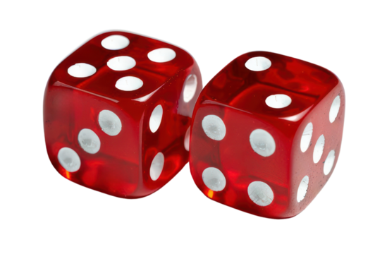 Two red dice with white dots isolate on white background.  The dice are showing a six and a one. - Powered by Adobe
