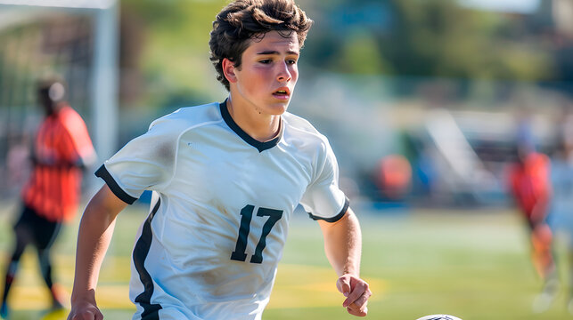 Young boy playing soccer in the lower categories in the youth team of an important team
