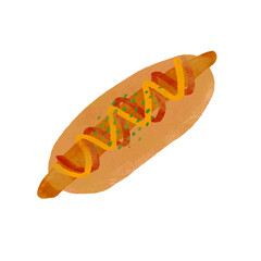 手描き　ソーセージパンのイラスト　テクスチャあり