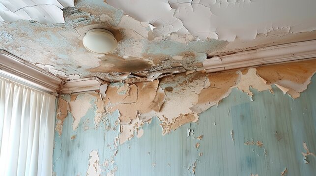 room ceiling with bad water damage 