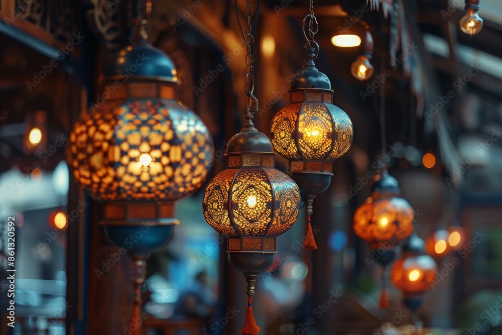 Wall mural low angle view of traditional lamps hanging from the ceiling of a room